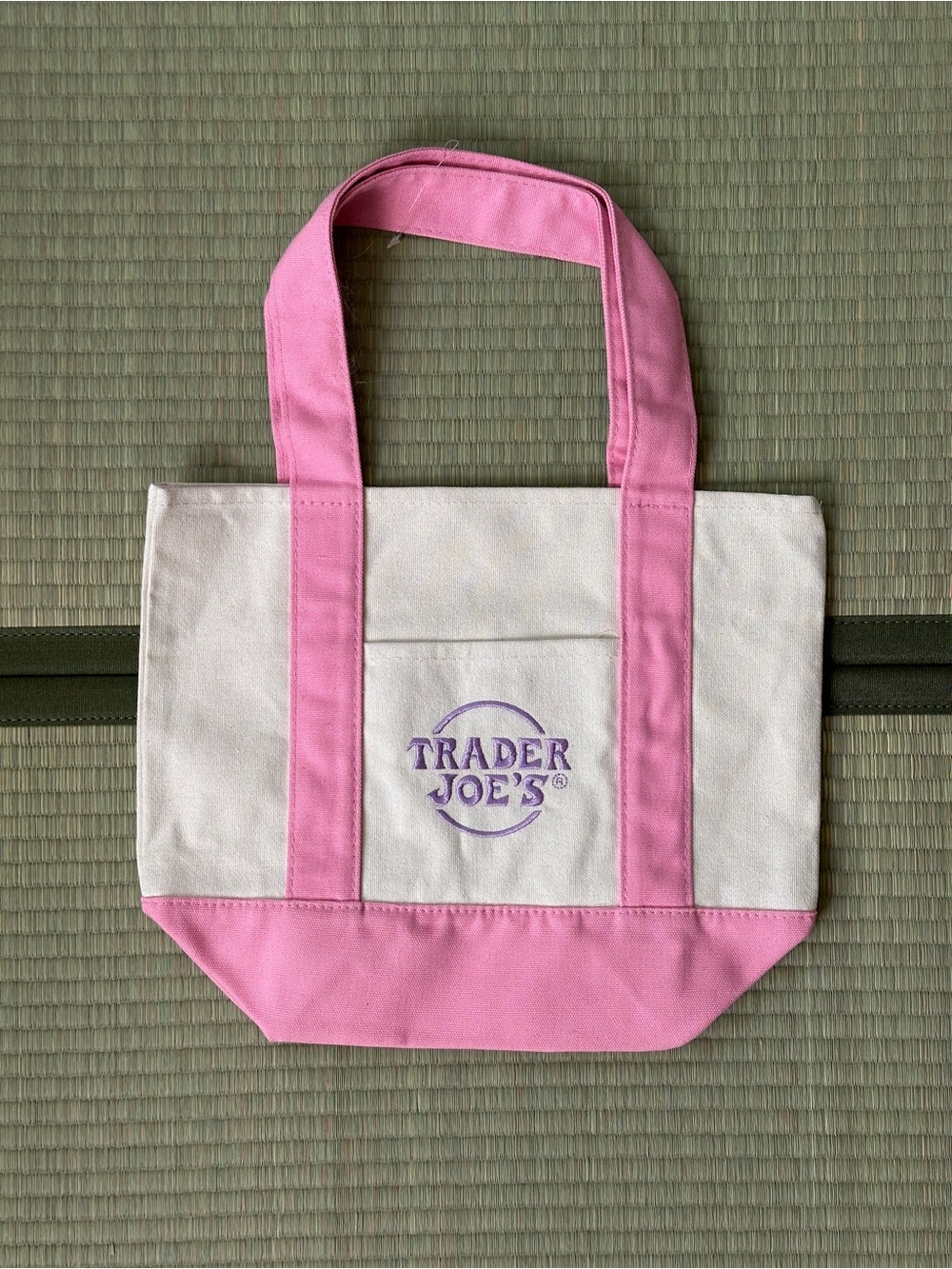 Trader Joe's mini tote bag, pink and purple, NWOT